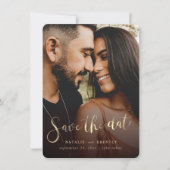Elegant marble Gold Script & Full Bleed Photo Save The Date (Voorkant)