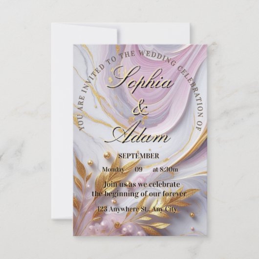 Elegant Marble & Gold Wedding Invitation Kaart (Voorkant)