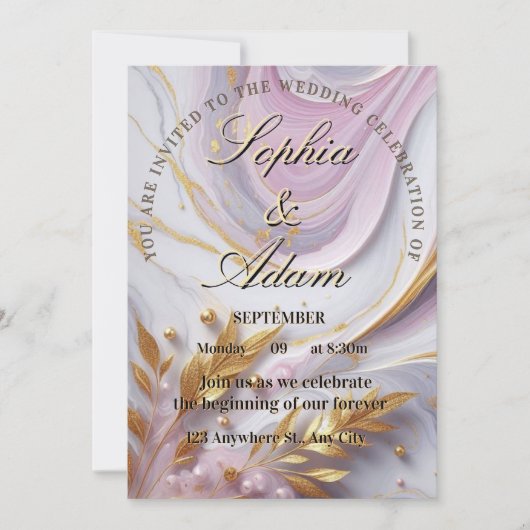 Elegant Marble & Gold Wedding Invitation Save The Date (Voorkant)