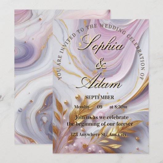 Elegant Marble & Gold Wedding Invitation Save The Date (Voorkant / Achterkant)