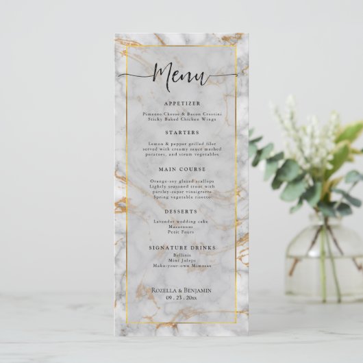 Elegant Marble Gray and Gold Simple Wedding Menu (Staand voorkant)