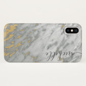 Elegant Marble Gray & Gold monogram naam Case-Mate iPhone Case (Achterkant (horizontaal))