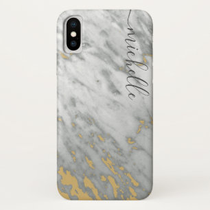 Elegant Marble Gray & Gold monogram naam Case-Mate iPhone Case