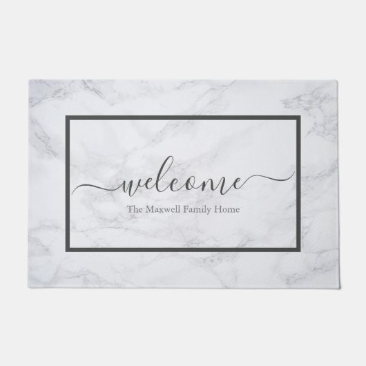 Elegant marble gray script name welkomstnaam  deurmat (Voorkant)