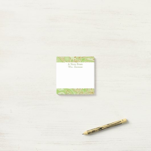 Elegant Marble Green Gold Personalized Sticky Note (Op bureau)