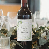 Elegant Marble Greenery Gold Geometric Wedding Wijn Etiket