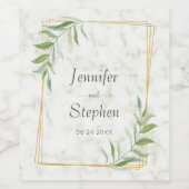 Elegant Marble Greenery Gold Geometric Wedding Wijn Etiket (Enkel label)