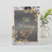 Elegant Marble, Grey, Gold Frame, Gold Heart Kaart (Staand voorkant)