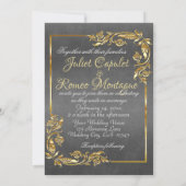 Elegant Marble, Grey, Gold Frame, Gold Heart Kaart (Achterkant)