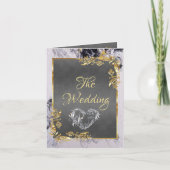 Elegant Marble, Grey, Gold Frame, Silver Heart Aankondiging (Voorkant)