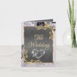 Elegant Marble, Grey, Gold Frame, Silver Heart Aankondiging