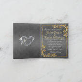 Elegant Marble, Grey, Gold Frame, Silver Heart Aankondiging (Binnen)
