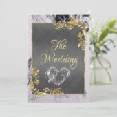 Elegant Marble, Grey, Gold Frame, Silver Heart Kaart (Staand voorkant)