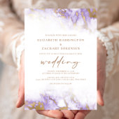 Elegant Marble Lavender Gold Wedding Kaart