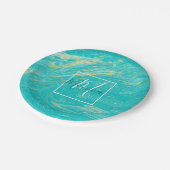 Elegant Marble luxe Gold blue design monogram Papieren Bordje (Gekanteld)