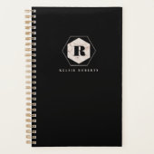 Elegant marble Monogram Monthly Weekly Black Planner (Voorkant)