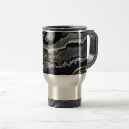 Elegant Marble Personalized Travel Mug | Roestvrij Reisbeker (Voorkant rechts)