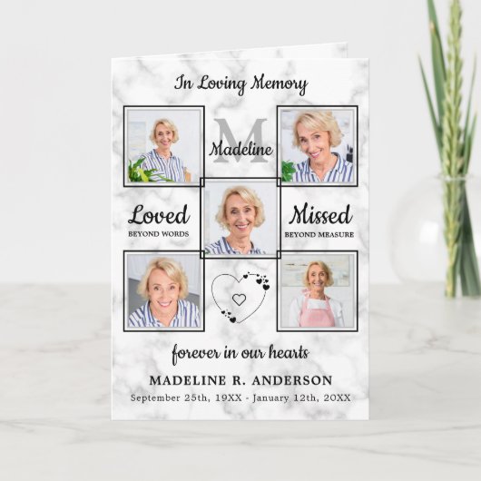 Elegant Marble Photo Collage Memorial Funeral Programma (Voorkant)
