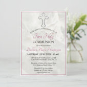 Elegant Marble Pink Girls eerste Heilige Communie  Kaart (Staand voorkant)