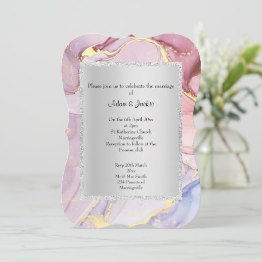 ELEGANT MARBLE PINK PAARS ABSTRACT WEDING KAART (Staand voorkant)