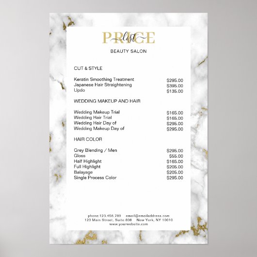 Elegant Marble Price List Poster (Voorkant)