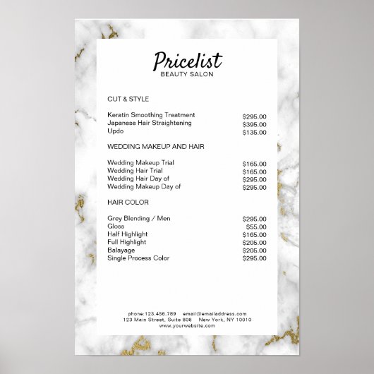 Elegant Marble Price List Poster (Voorkant)