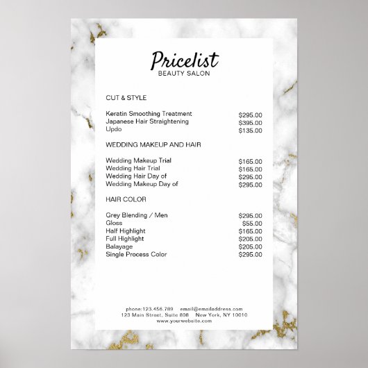 Elegant Marble Price List Poster (Voorkant)
