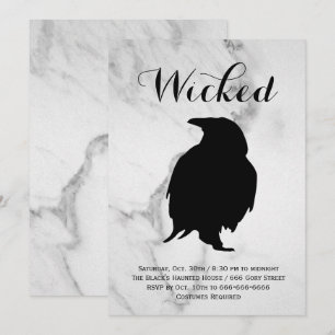 Elegant Marble Raven Halloween Costume Party Kaart