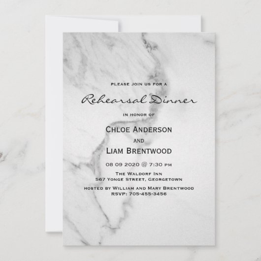 Elegant Marble Rehearsal Dinner Invitation Kaart (Voorkant)