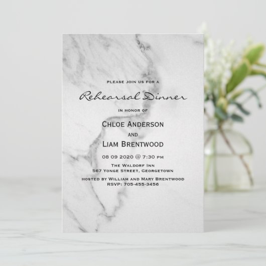 Elegant Marble Rehearsal Dinner Invitation Kaart (Staand voorkant)