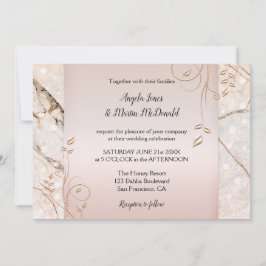 Elegant Marble Roos Gold Floral Wedding Invitation Kaart