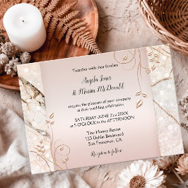 Elegant Marble Roos Gold Floral Wedding Invitation Kaart