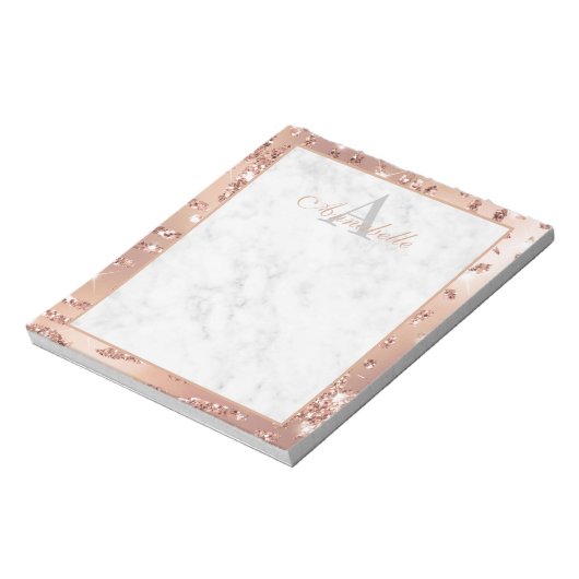 Elegant Marble Roos Gold Foil Script Monogram Notitieblok (Linkerzijde)