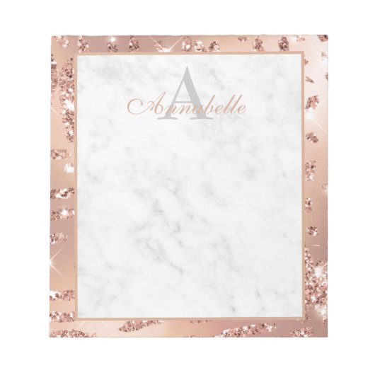 Elegant Marble Roos Gold Foil Script Monogram Notitieblok (Voorkant)