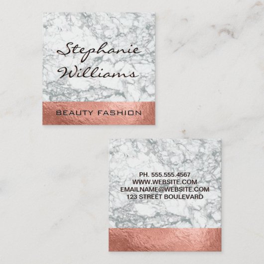 Elegant Marble | Roos Gold Foil trim Vierkante Visitekaartje (Voorkant / Achterkant)