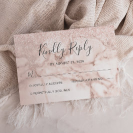 Elegant Marble Roos Gold Glitter RSVP Kaartje