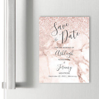 Elegant Marble Roos Gold Glitter Save the Date