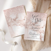 Elegant Marble Roos Gold Glitter Save the Date Kaart