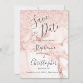 Elegant Marble Roos Gold Glitter Save the Date Kaart (Voorkant)