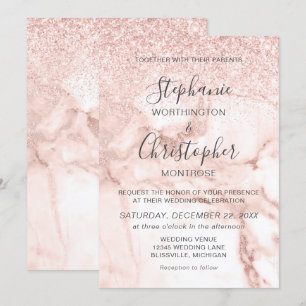 Elegant Marble Roos Gold Glitter Wedding Kaart