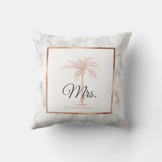 Elegant Marble Roos Gold Palm Tree Wedding Mrs. Kussen (Achterkant)