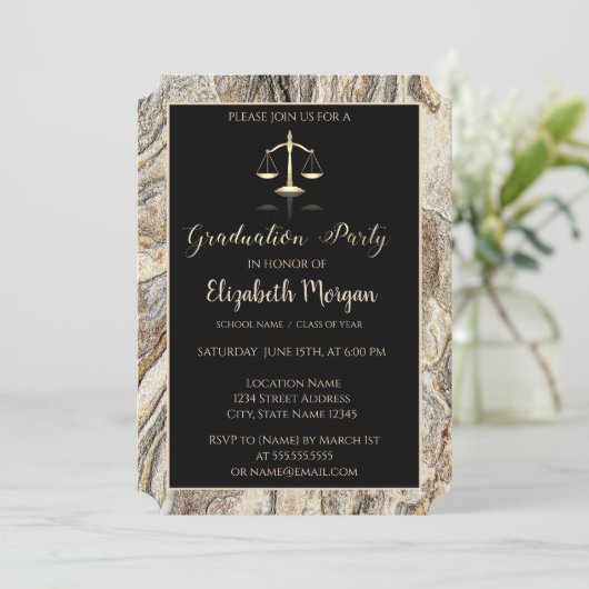 Elegant Marble Stone Law School Graduparty Kaart (Staand voorkant)