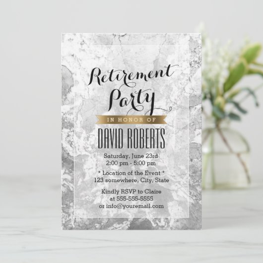 Elegant Marble Stone Texture Retirement Party Kaart (Staand voorkant)