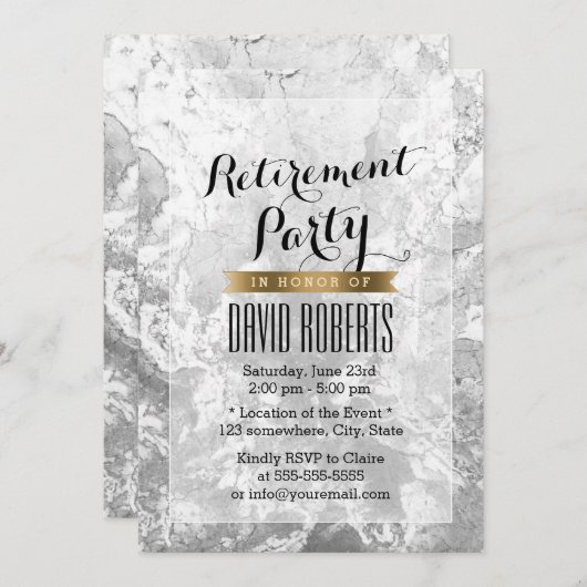 Elegant Marble Stone Texture Retirement Party Kaart (Voorkant / Achterkant)
