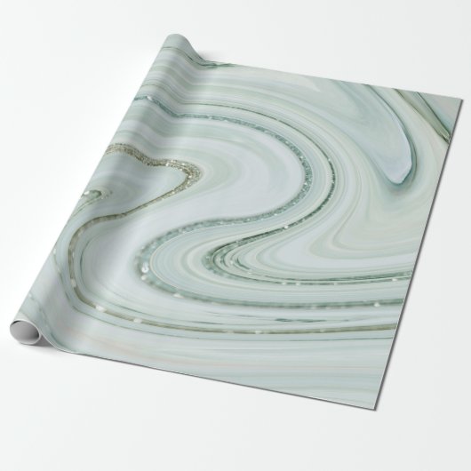 Elegant Marble Swirl Silver Glitter Sparkle Glam Cadeaupapier (Uitgerold)