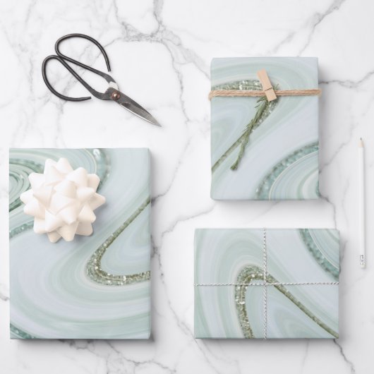 Elegant Marble Swirl Silver Glitter Sparkle Glam Inpakpapier Vel (Voorkant)