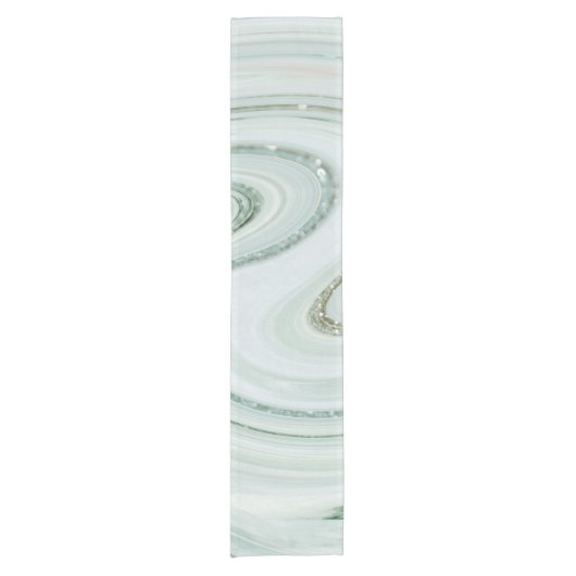 Elegant Marble Swirl Silver Glitter Sparkle Glam Korte Tafelloper (Voorkant)