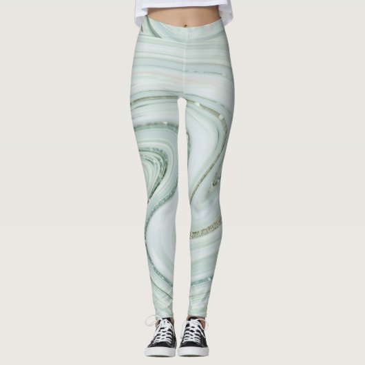 Elegant Marble Swirl Silver Glitter Sparkle Glam Leggings (Voorkant)