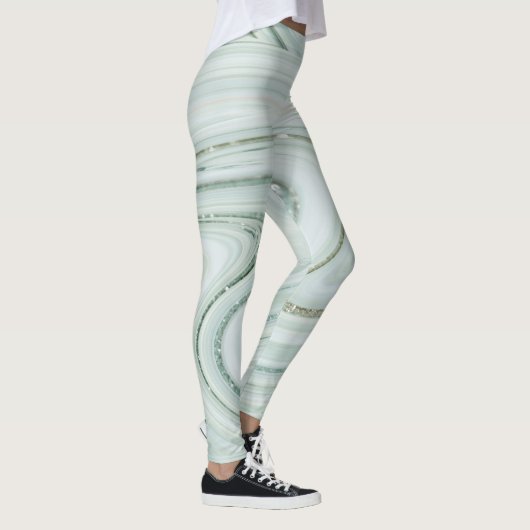 Elegant Marble Swirl Silver Glitter Sparkle Glam Leggings (Rechts)