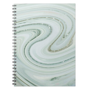 Elegant Marble Swirl Silver Glitter Sparkle Glam Notitieboek